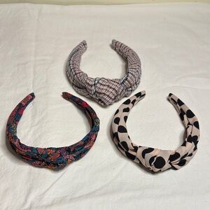 J Crew knot headbands x 3 - Liberty floral,  wool plaid, polka dot